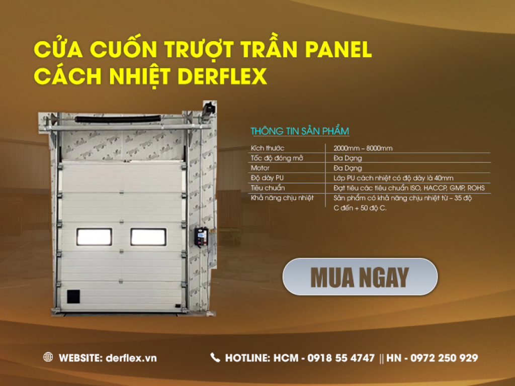 Thông Số Cửa Cuốn Trượt Trần Panel Cách Nhiệt DERFLEX