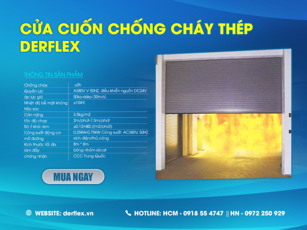 Thông Số Cửa cuốn chống cháy thép Derflex